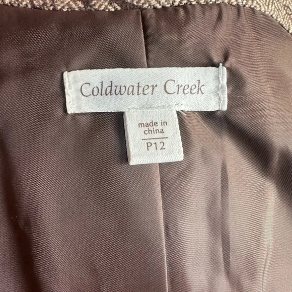 Coldwater Creek Blazer Jacket Petite 12 P12 Taupe Herringbone Floral Print Lined - Picture 6 of 9